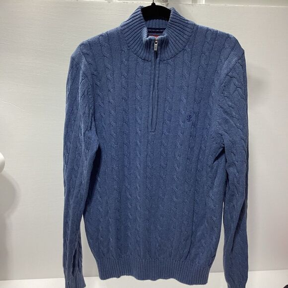 Izod Other - Izod Men’s Cable Knit Quarter Zip Blue Mock Neck Sweater M